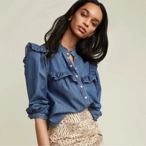 Veronica Beard Tes Button Down Chambray Blouse